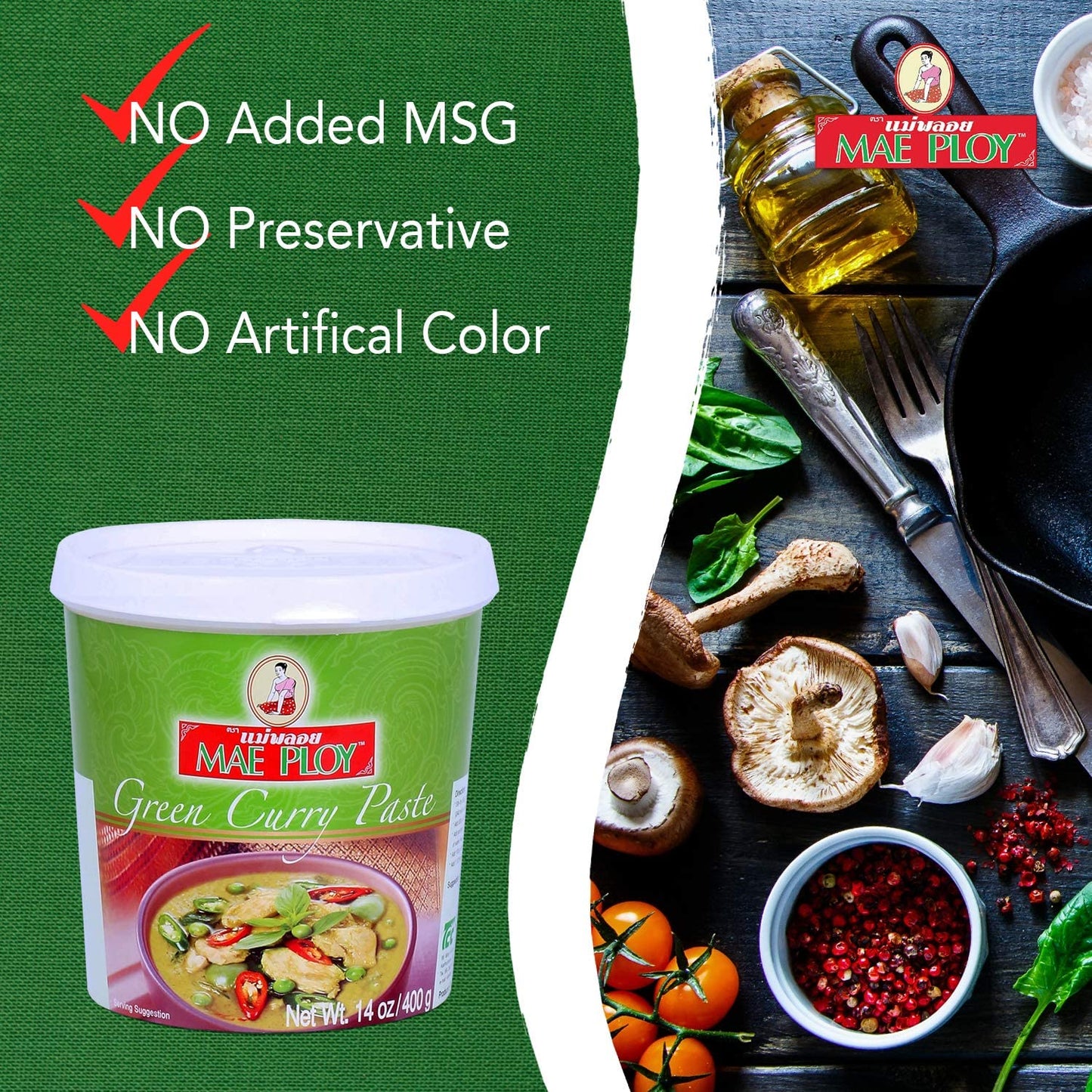 Mae Ploy Green Curry Paste, Authentic Thai Green Curry Paste For Thai Curries & Other Dishes, Aromatic Blend Of Herbs, Spices &