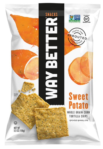 Way Better Snacks Sprouted Gluten Free Tortilla Chips, Simple Sweet Potato, 5.5 Ounce (Pack Of 12)