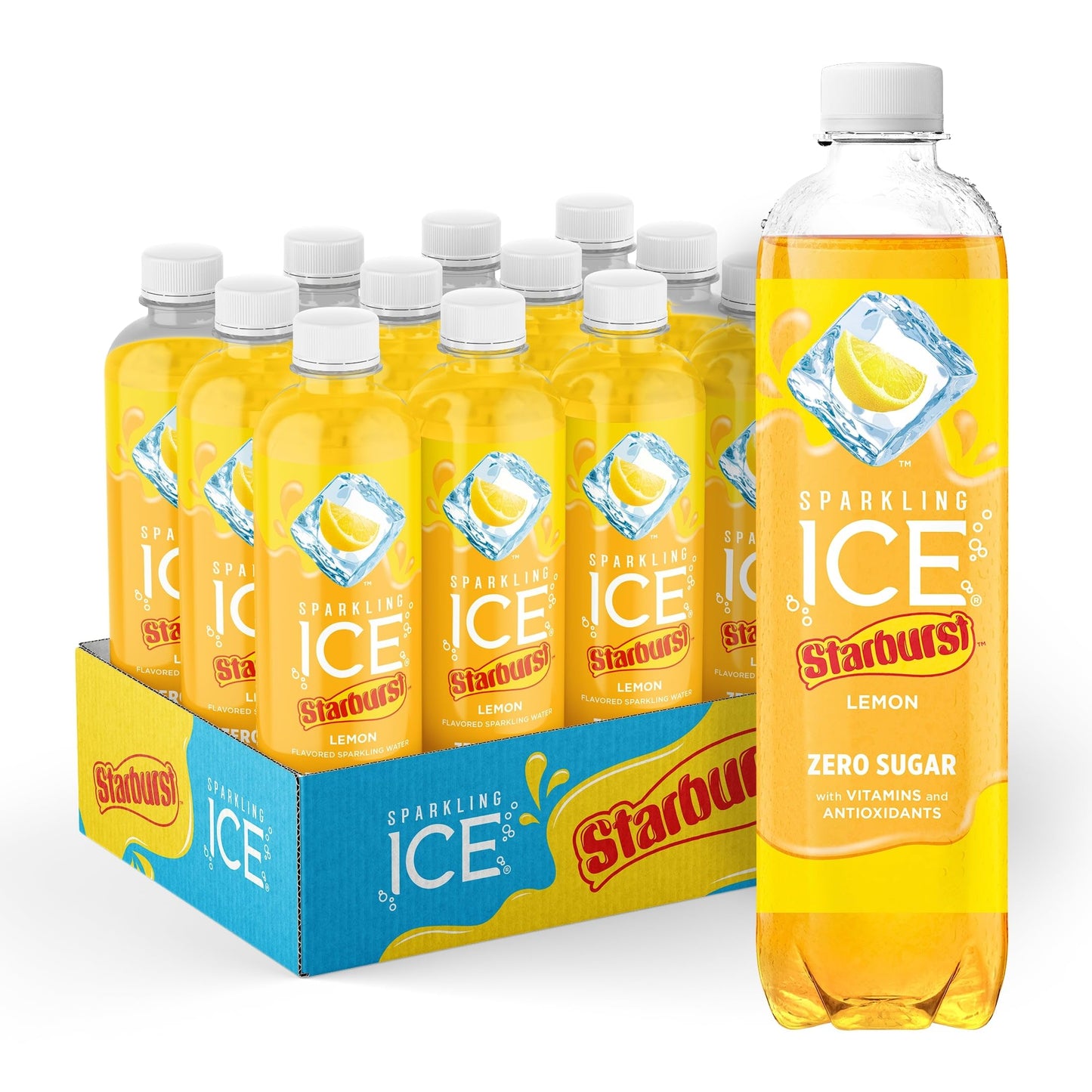 Sparkling Ice Starburst Lemon, Zero Sugar Flavored Sparkling Water, With Vitamins And Antioxidants, Low Calorie Beverage, 17 Fl Oz Bottles (Pack Of 12)