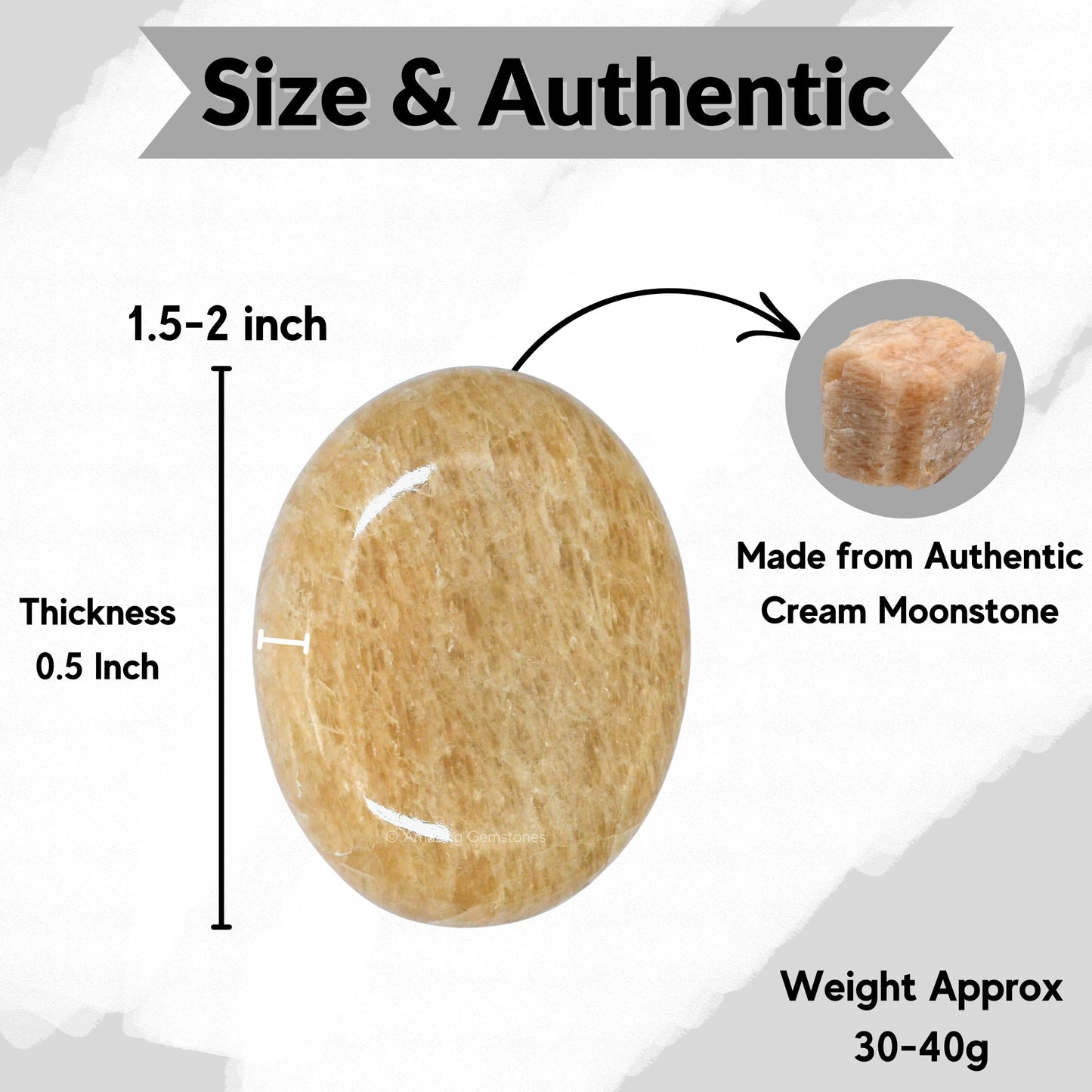 Cream Moonstone Palm Stone - Pocket Massage Worry Stone For Natural Body Chakra Balancing, Reiki Healing And Crystal Grid