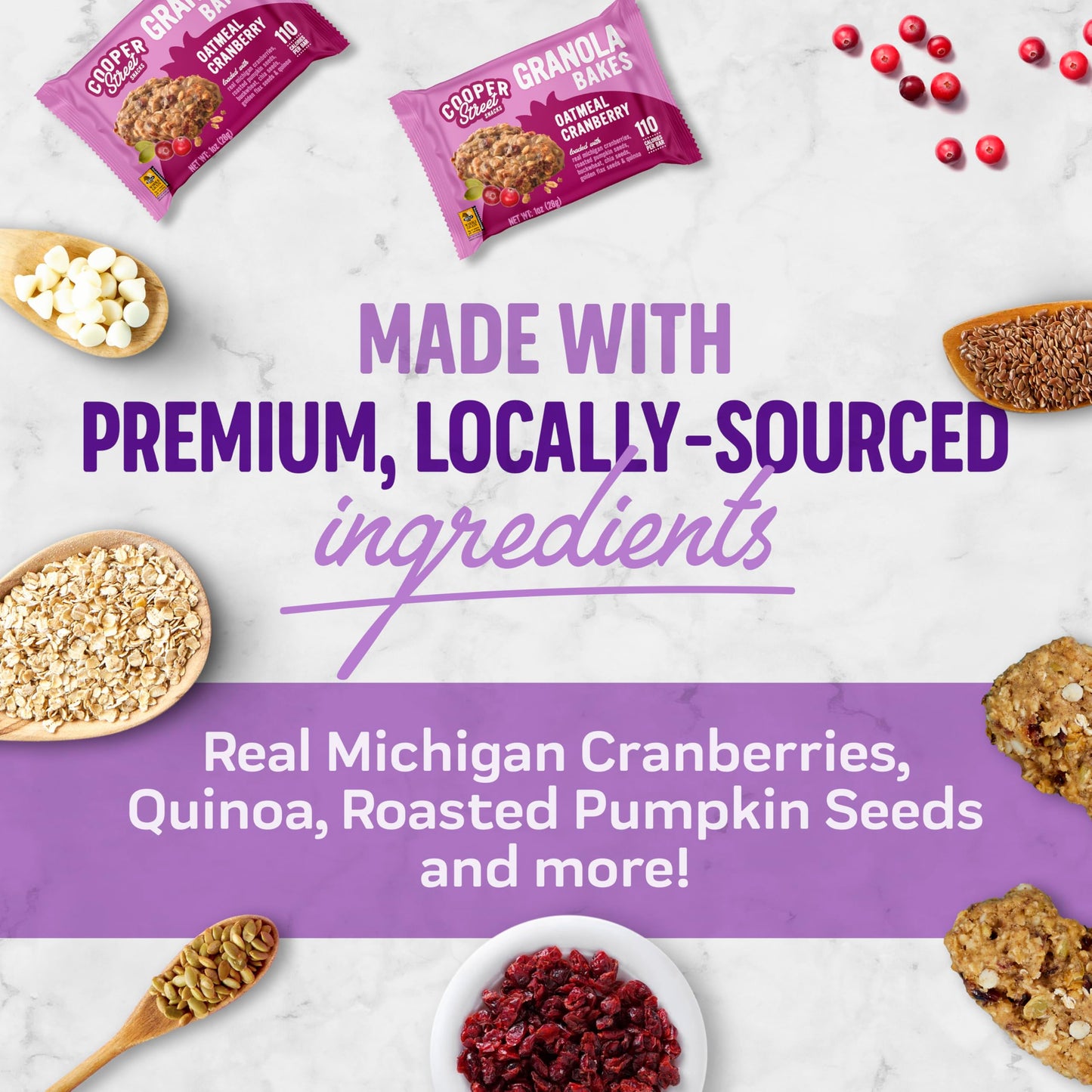 COOPER STREET Granola Cookie Bake Chewy Bars with Chia, Flax, Oats, 30 Count, Oatmeal Cranberry Flavor, Individually Wrapped