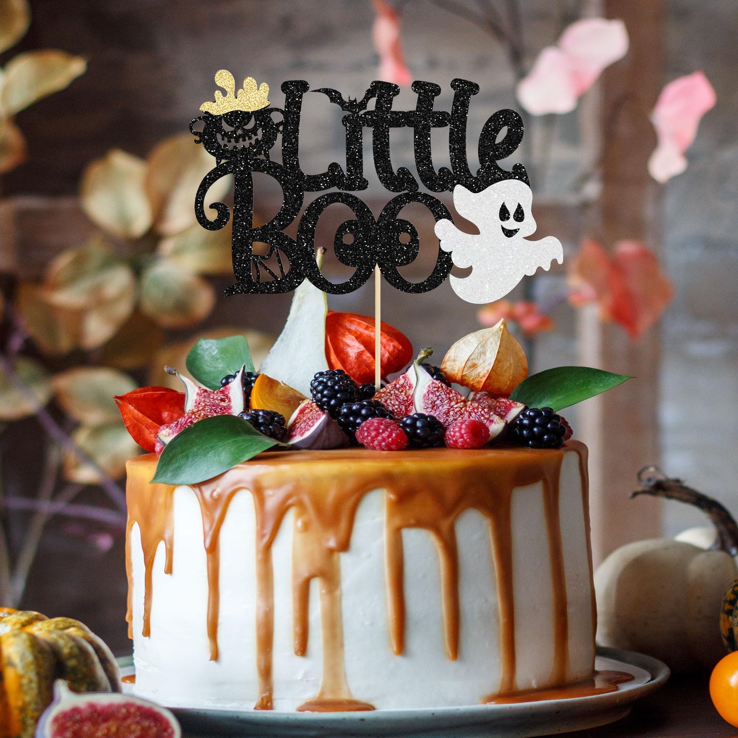 1Pc Little Boo Halloween Cake Topper Glitter Happy Boo Day Ghost Cake Pick Decoration For Baby Shower Kids Birthday Happy Hallow