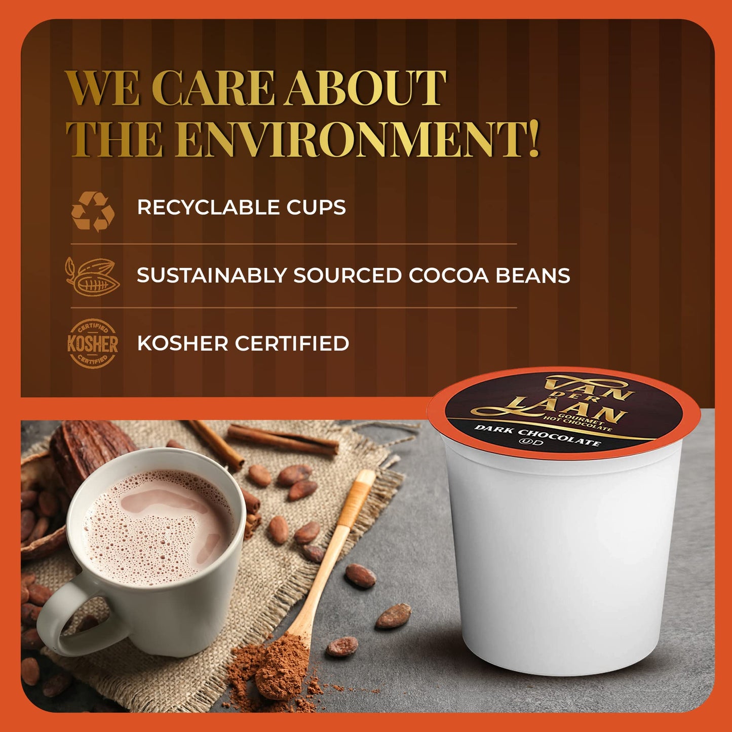Van Der Laan Chocolate Hot Cocoa Pods  Dark Chocolate Gourmet Dutch Chocolate Compatible with K Cup malt-inspired Including 2.0  40 Count
