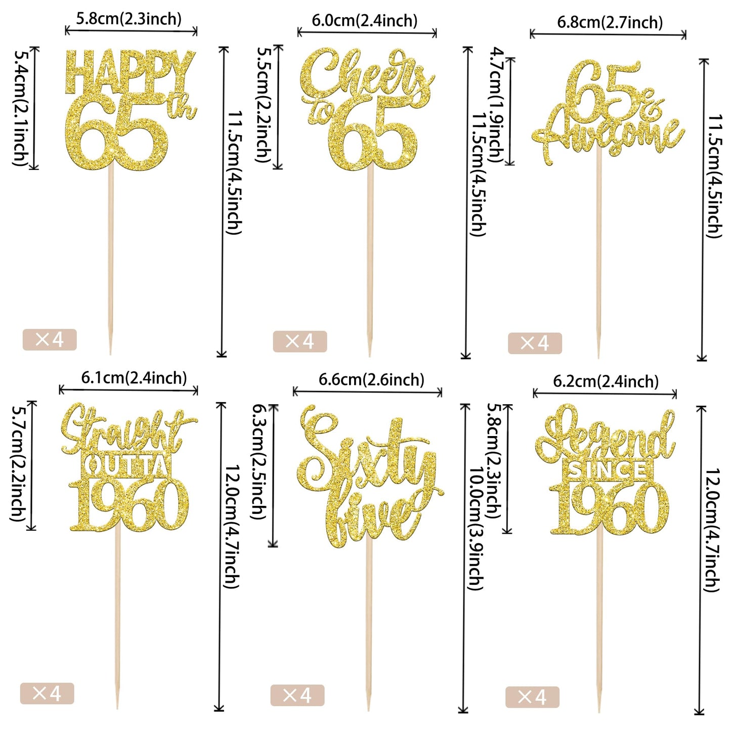 24Pcs Gold Happy 65Th Birthday Cupcake Toppers Sixty Five Straight Outta 1960 Cupcake Picks Cheers To 65 Lengend Since 1960 Cake
