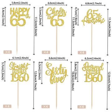 24Pcs Gold Happy 65Th Birthday Cupcake Toppers Sixty Five Straight Outta 1960 Cupcake Picks Cheers To 65 Lengend Since 1960 Cake