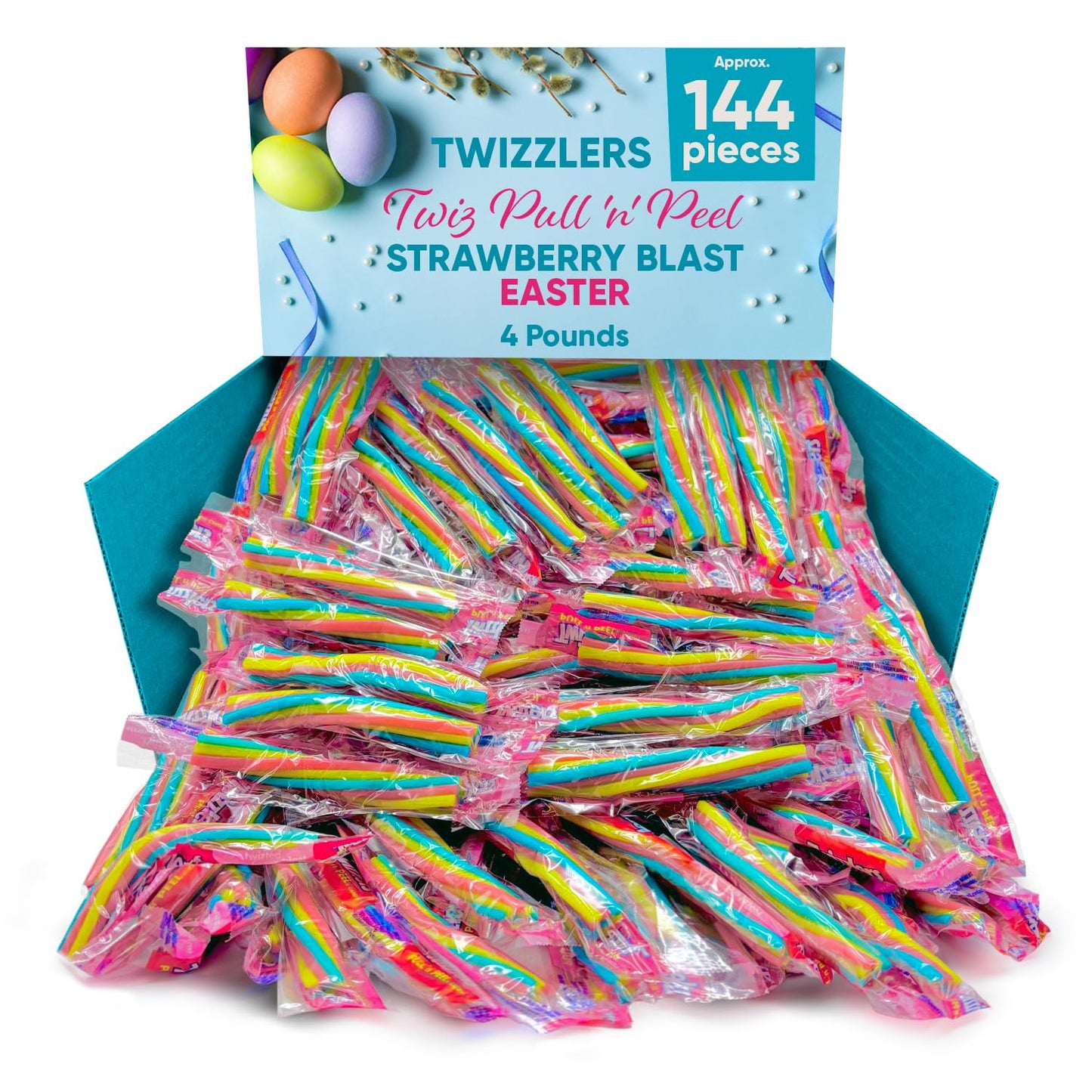 Pull & Peel Strawberry Licorice - Soft & Chewy Candy, Individually Wrapped Strands - 4 lb Bulk Pack (Approx. 144 Pieces)