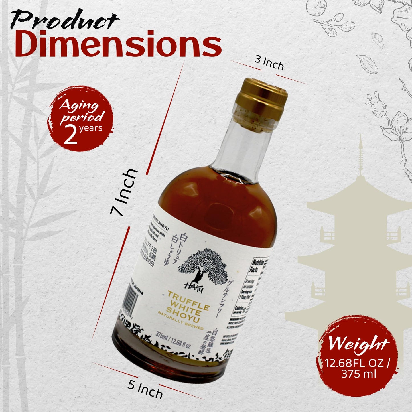 Haku Truffle White Shoyu Naturally Brewed Aged 2 Years, 12.68 Oz (375 Ml) - Traditional Gourmet Dipping Sauce & Marinade For Sus