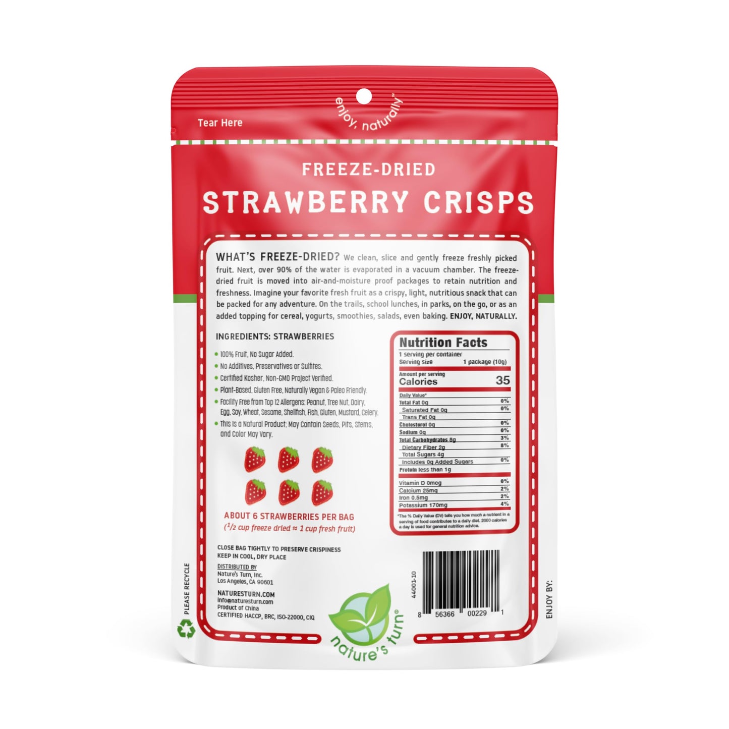 Natures Turn Freeze-Dried Fruit Snacks, Strawberry Crisps, Pack Of 24 (0.35 Oz Each)
