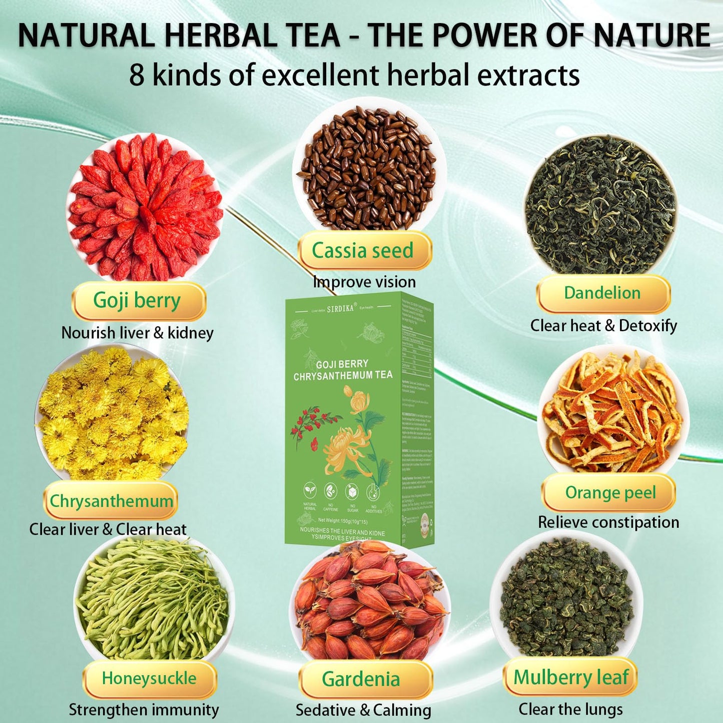 SIRDIKA Goji Berry Chrysanthemum Tea Bags, Vegan & Sugar-Free, 15 Bags per Box