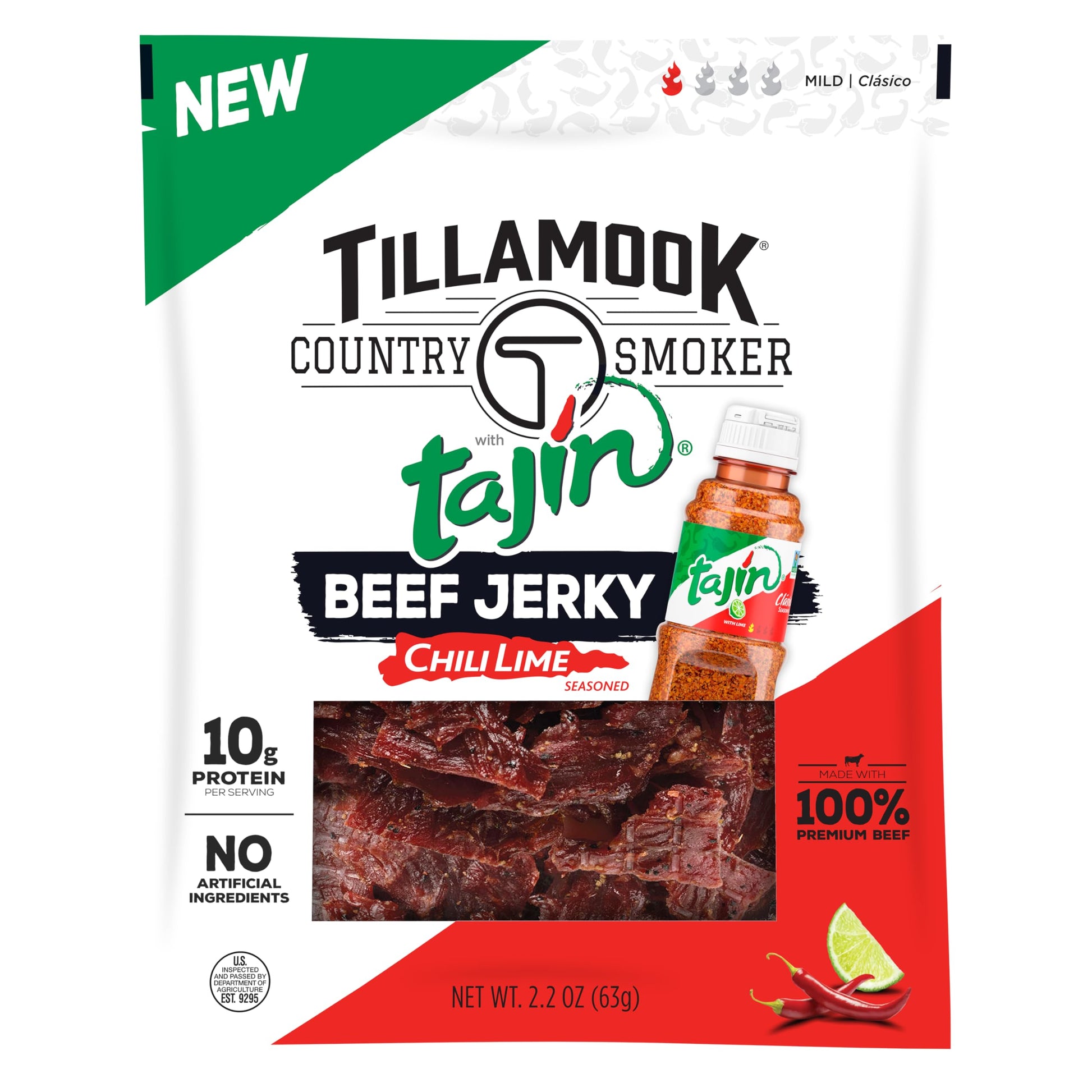 Tillamook Beef Jerky, Chili Lime Tajin, Low Carb & High Protein Snack, 2.2 oz