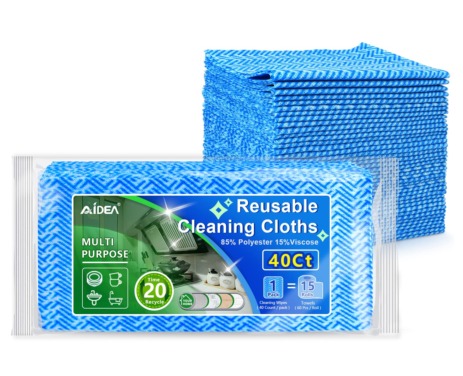 Aidea Cleaning Wipes, Handy Wipes-40Ct(1 Pack), Multi-Purpose Towel Reusable Cleaning Cloths, Domestic Cleaning Wipes, Cleaning 
