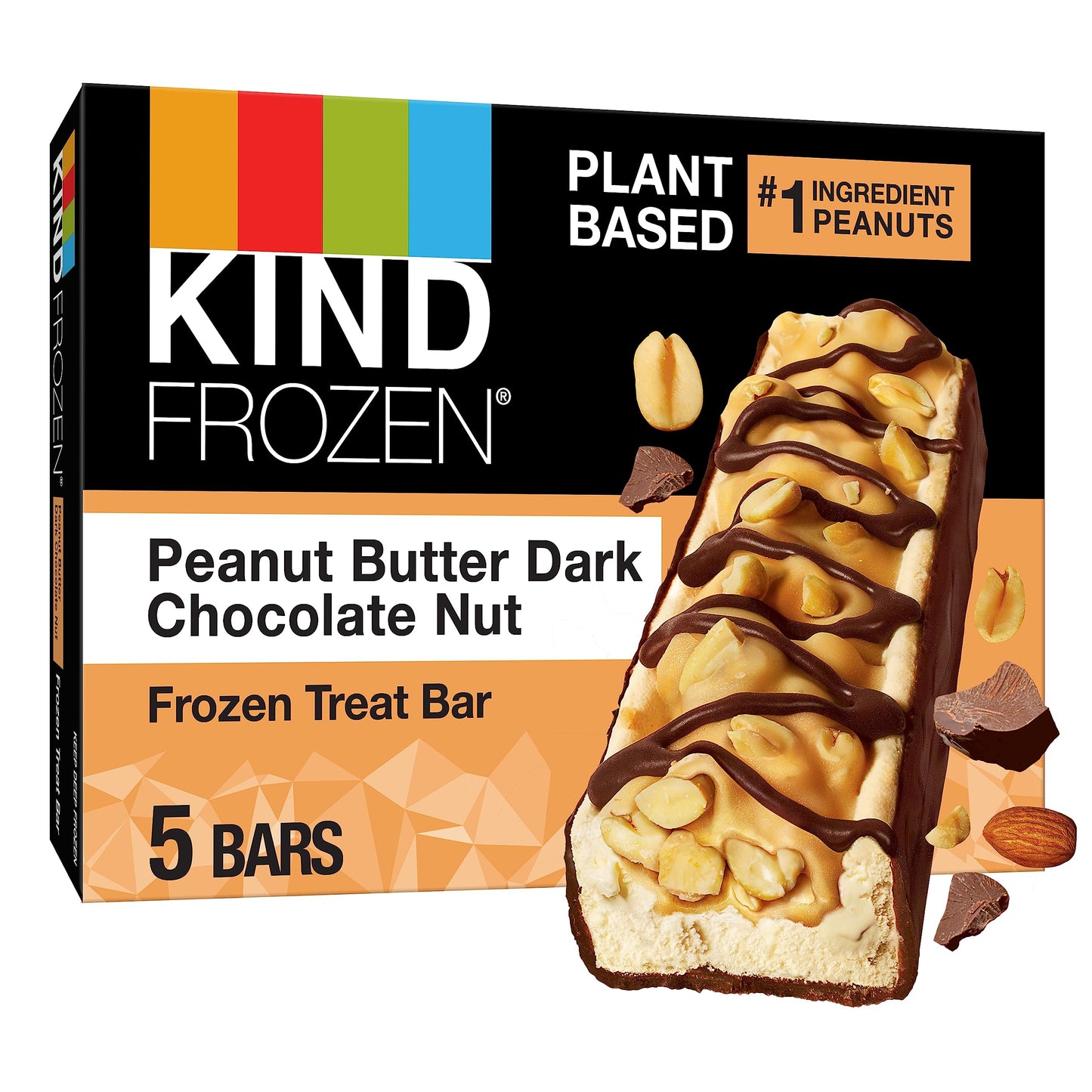 KIND FROZEN Plant Based Frozen Treat Bar, Peanut Butter Dark Chocolate Nut Treat Bars, 5 Pack, 1.6 Oz Bars