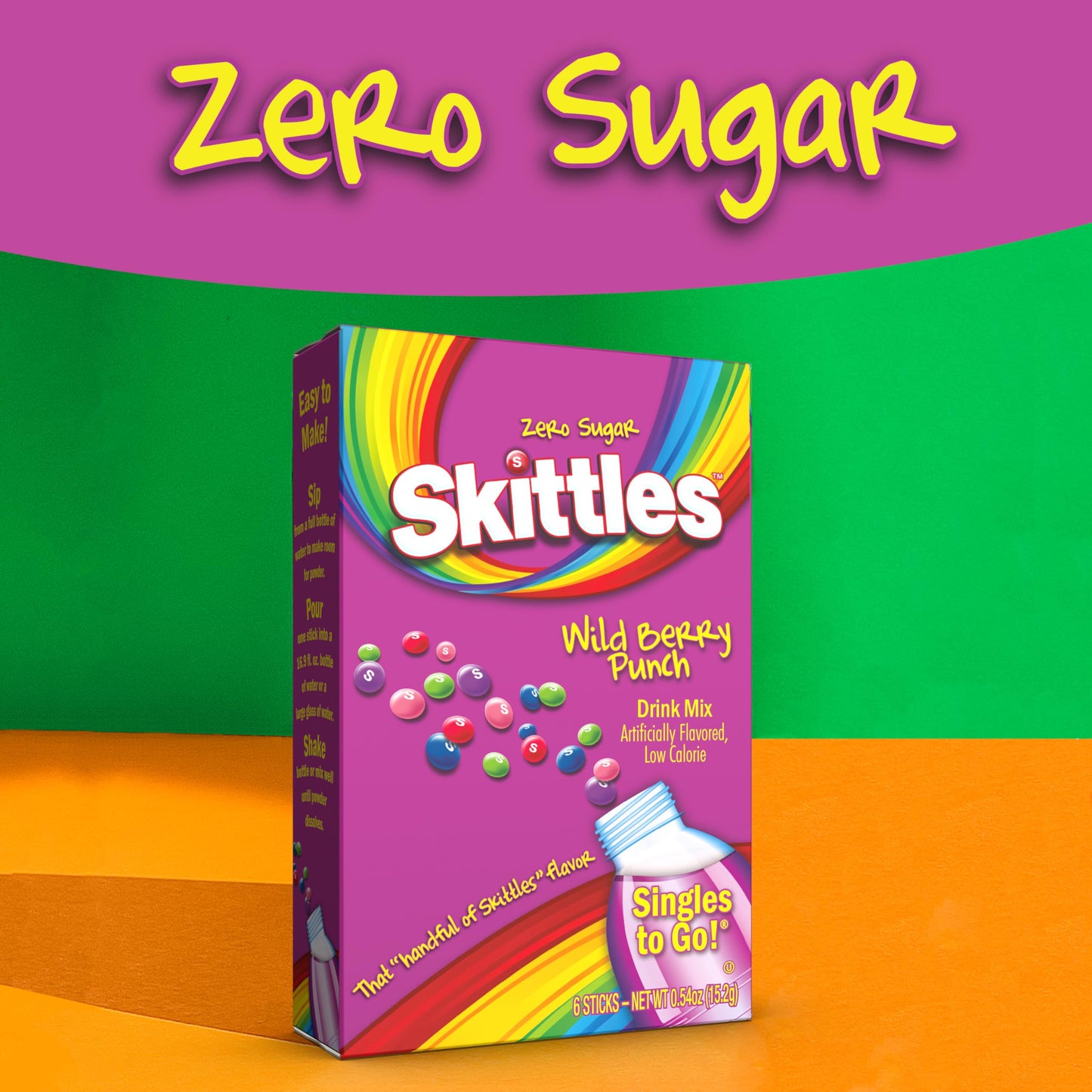 Skittles Singles to Go Wild Berry Punch, Powdered Drink Mix, Zero Sugar, Low Calorie, Includes 12 boxes, 6 Servings per Box, 72
