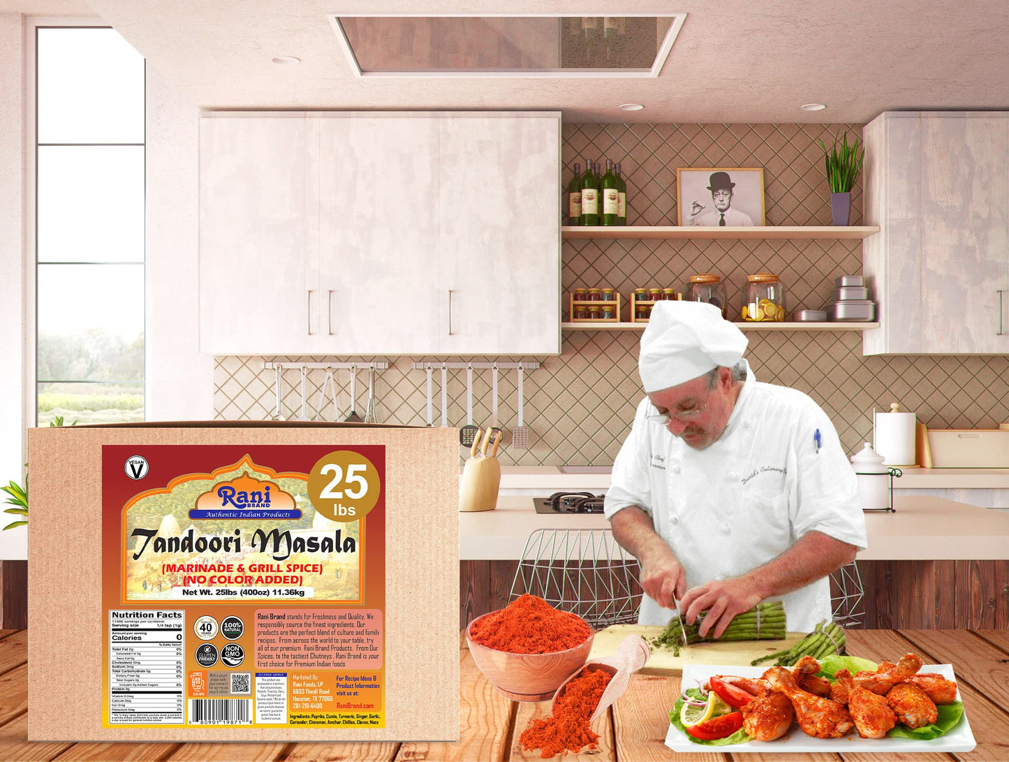 Rani Tandoori Masala (Natural, No Colors Added) Indian 11-Spice Blend 400Oz (25Lbs) 11.36Kg Bulk Box ~ Salt Free | Vegan | Glute