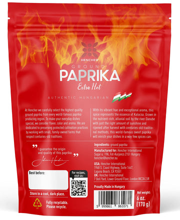 Artisan Extra Hot Hungarian Paprika Powder (6Oz/170G) Non-Gmo, Imported From Hungary, Amazing Color, Unrivalled Flavor