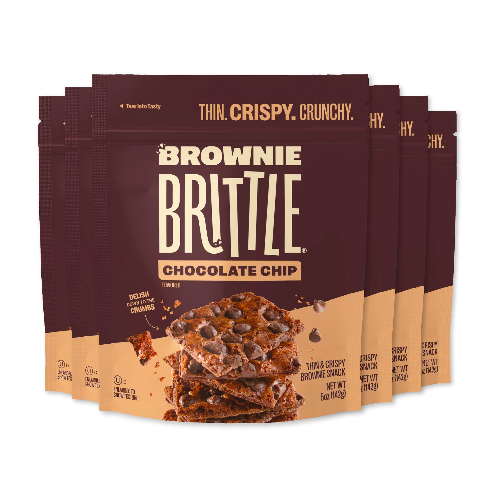 Brownie Brittle - Original Chocolate Chip Thin and Crispy Sweet Snacks, Family Size (Pack of 6, 5 oz), Rich Gourmet Brownie Bite