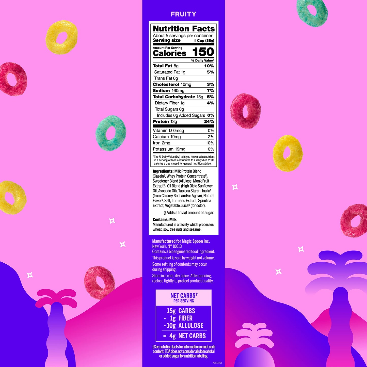 Magic Spoon Cereal - Fruity 4-Pack Of Cereal And Spoon - Keto & Low Carb Lifestyles, Gluten & Grain Free, High Protein, 0G Sugar