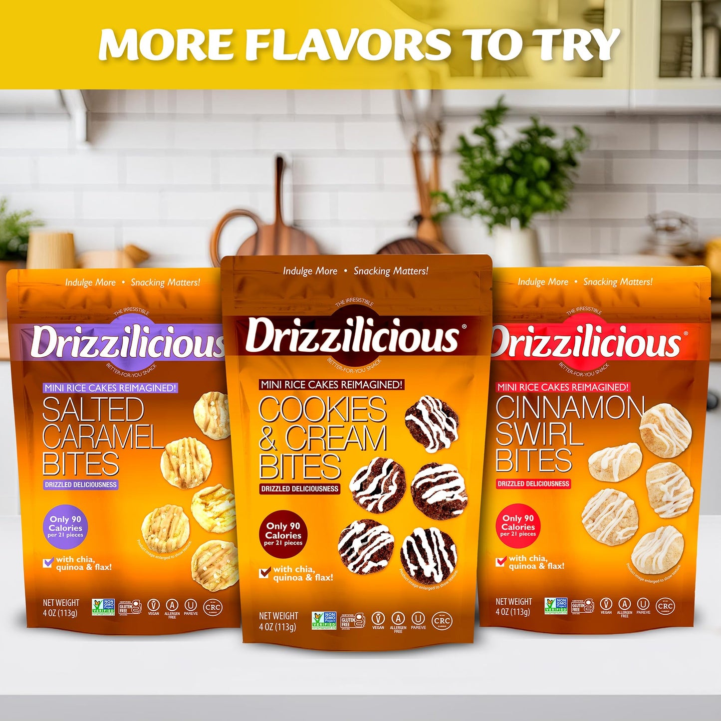 Drizzilicious Mini Rice Cakes French Toast - Rice Crisps  Healthy Snack for mature-themeds and Kids  Flavored Rice Cakes  Vegan  Gluten Free  Allergen Free  Only 90 Calories Per Bag - .74 oz (Pack of 20)