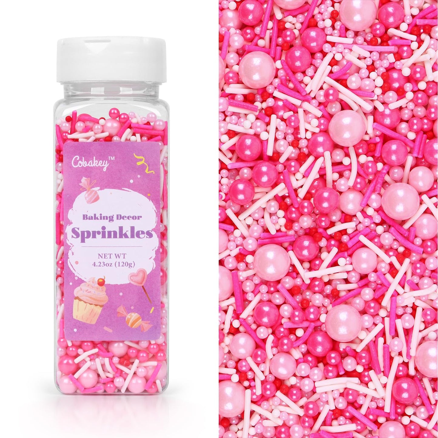 Pink Sprinkles For Cake Decorating 4.23Ounce - Pink Pearl Sprinkles For Cupcake Toppers, Ice Cream, Candy, Cookie Decorations -
