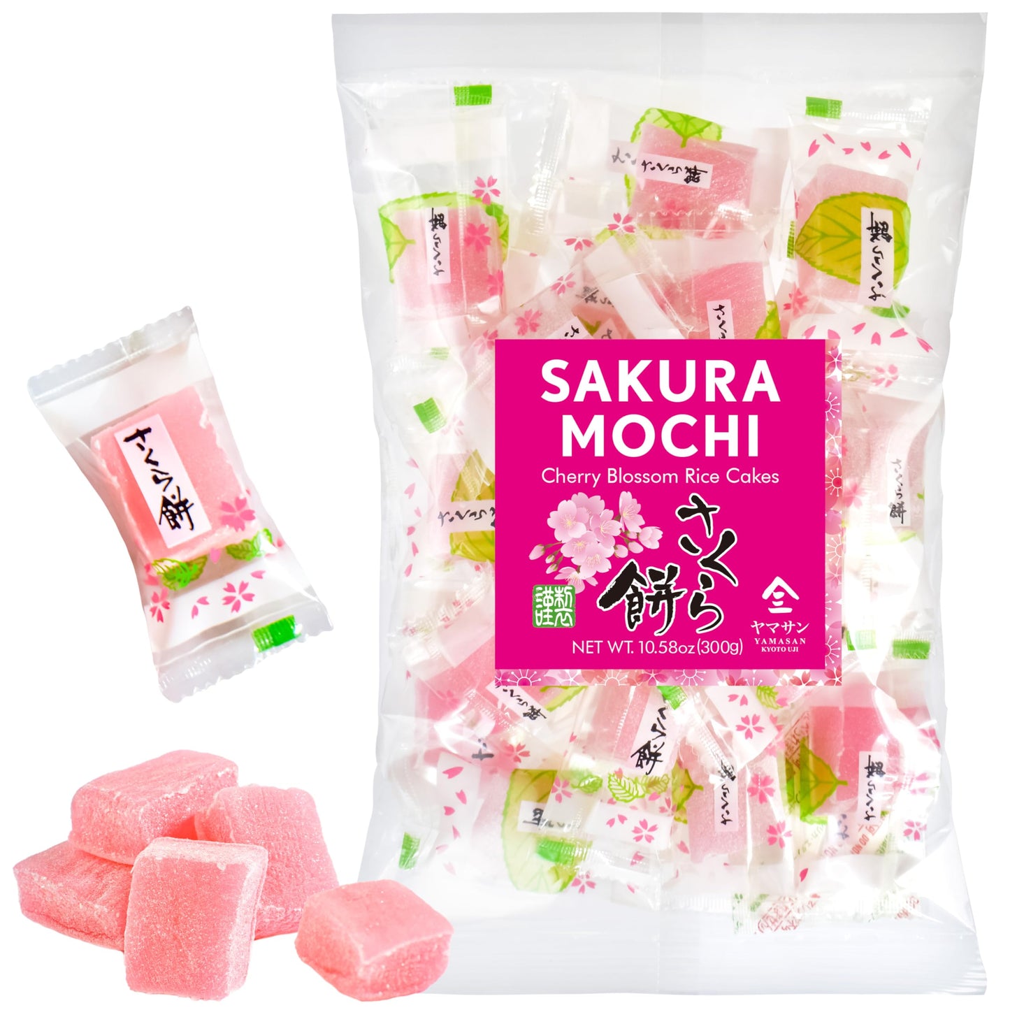 Yamasan Kyoto Uji Japanese Sakura Mochi Candies -Real Traditional Cherry Blossom Rice Cakes- Aromatic Flavor Of Japanese Spring