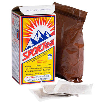 Sportea Hot | Natural Decaf Energy Drink W/Yerba Mate, Siberian Ginseng, Green & Black Tea, Electrolytes | Stress Fighter | Healthy, Easy Choice | 20 Hot Tea Bags | Single Box