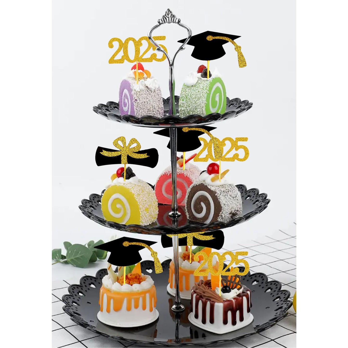 YuBoBo Graduation Cupcake Toppers, 48 PCS Food Picks, Gold, Paper, Grad Cap & Diploma Decorations