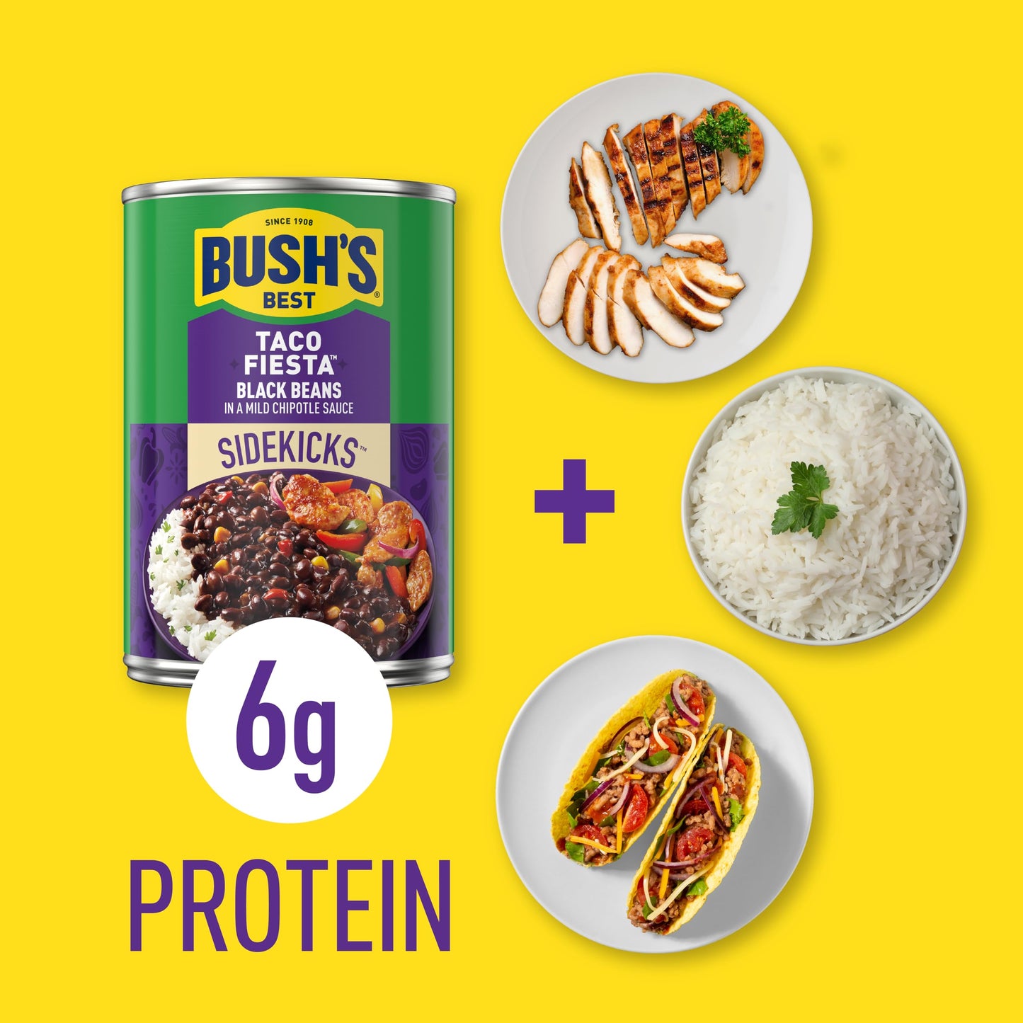 BUSHS BEST Taco Fiesta Black Beans, Protein & Fiber, Low Fat, Gluten Free, 15.1 oz Canned, Pack of 12