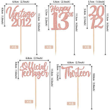 30Pcs Happy 13Th Birthday Cupcake Toppers Cheers To 13 Vintage 2012 Cupcake Picks Hello 13 Thirteen 13Th Birthday Decorations Fo