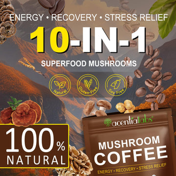 Mushroom Coffee | 10 Superfood Mushrooms Instant Coffee | Better Energy, Focus, Digestion, Immunity | Cordyceps, Lions Mane, Tur