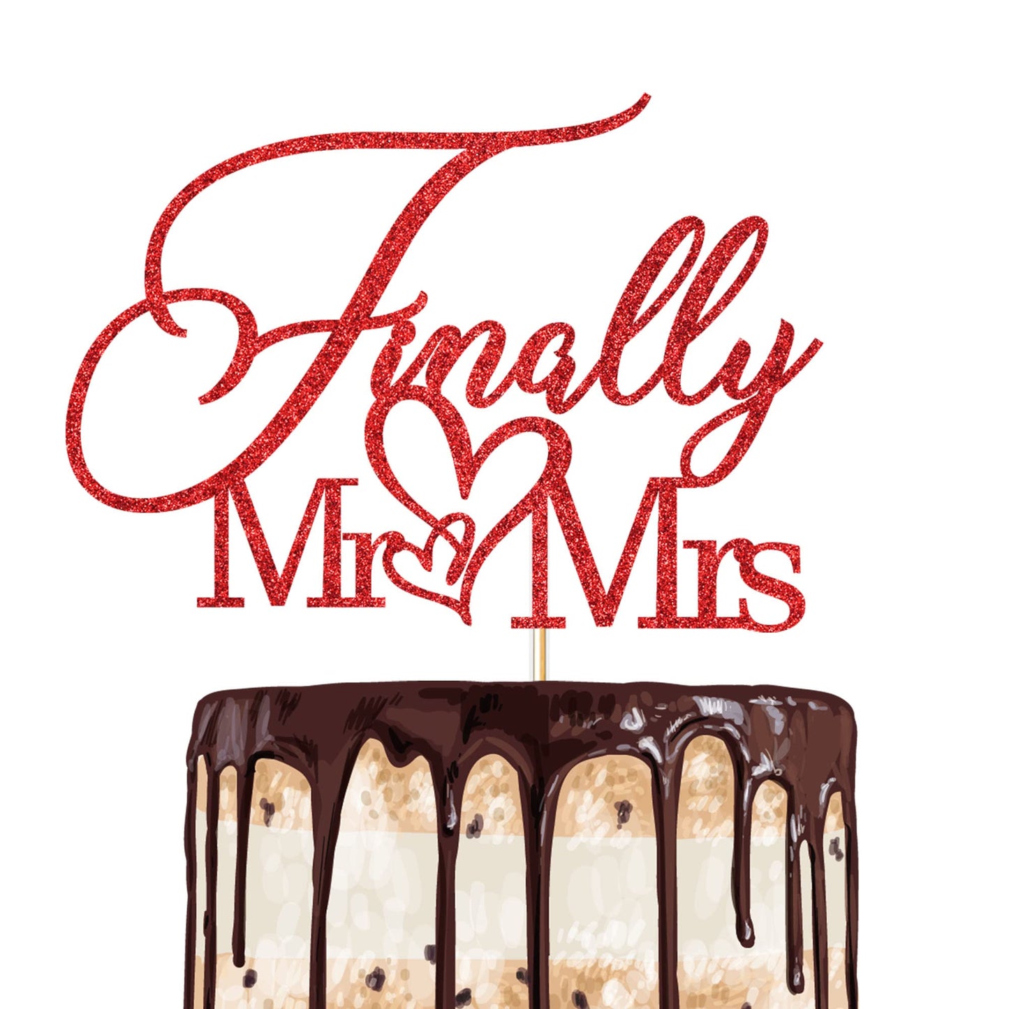Alewoaly Cake Topper, Mr & Mrs Wedding Anniversary Decorations, Red, Cardboard, Model HD