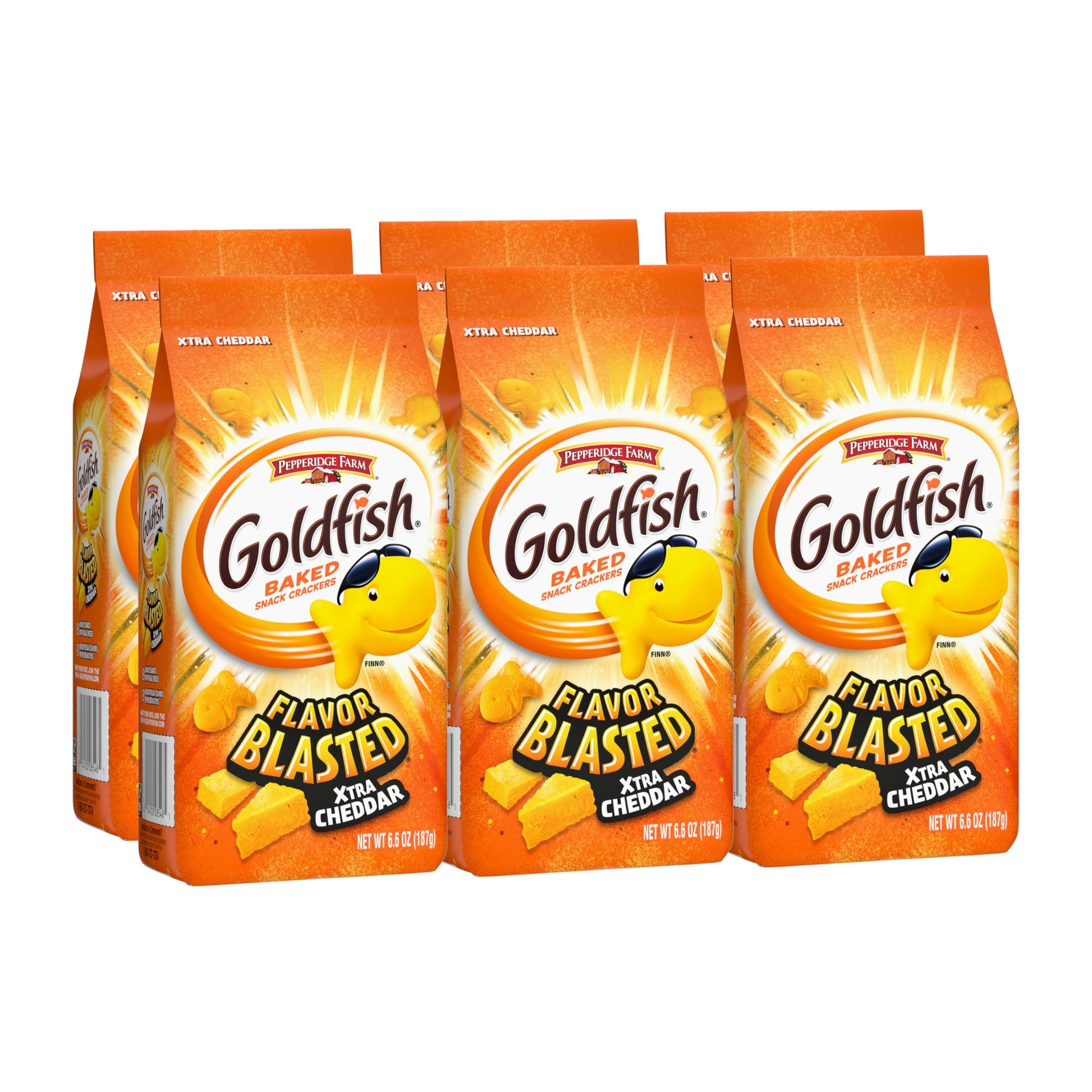 Goldfish Flavor Blasted Xtra Cheddar Cheese Crackers, Baked Snack Crackers, 6.6 Oz Bag (Pack Of 6)