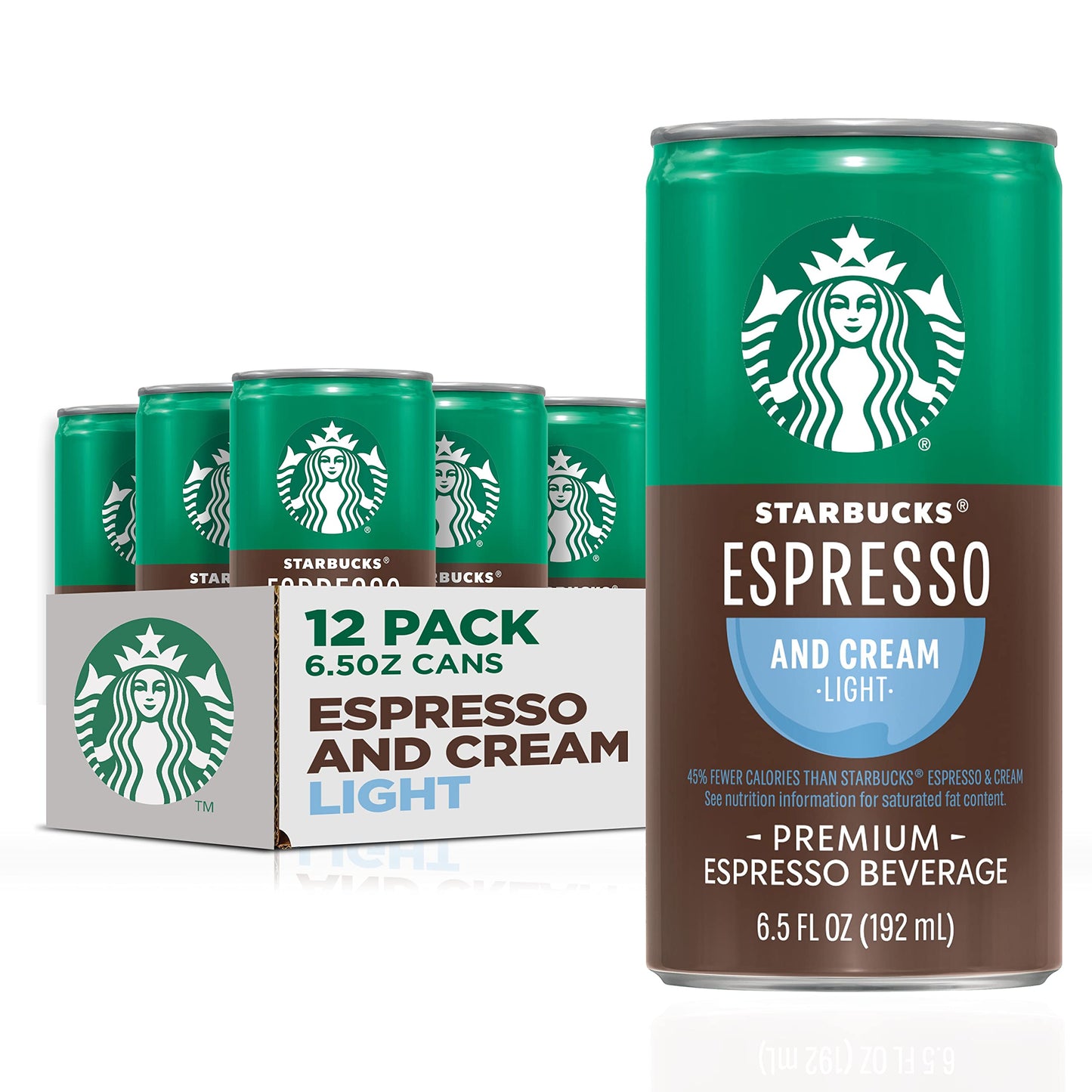 Starbucks Ready To Drink Coffee, Espresso & Cream Light , 6.5Oz Cans (12 Pack) (Packaging May Vary)