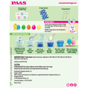 Paas Magic Color Powder Egg Decorating Kit - Create Instant Color With 5 Pouches Of Powder Dye And 2 Egg Dippers