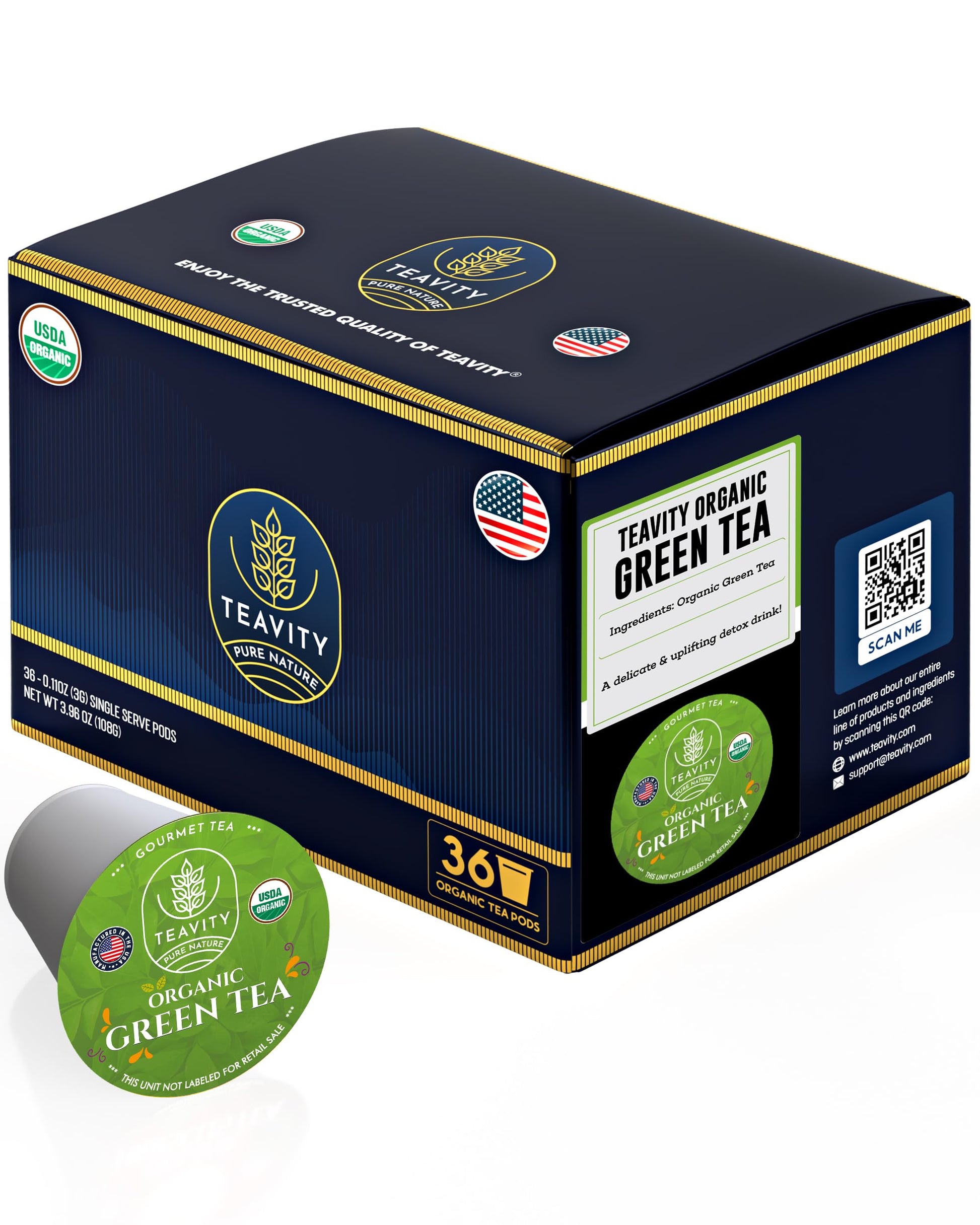 Organic Green Tea Pods For Keurig - Unsweetened Green Tea For K Cup Machines By Teavity (36 Tea Pods)