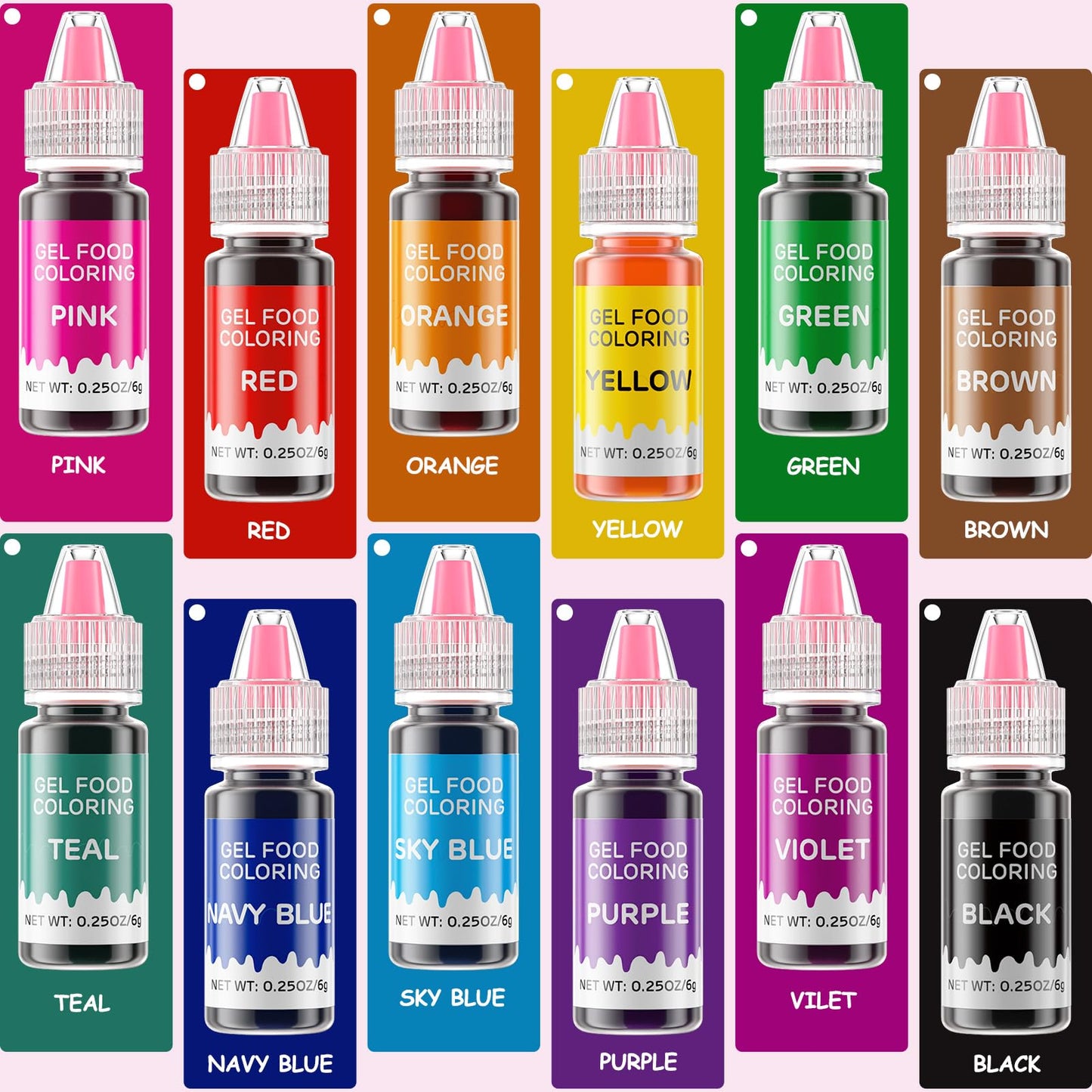 Cherrysea Gel Food Coloring Set, 12 Edible Colors for Baking, Gluten Free, 0.25 Fl Oz Bottles