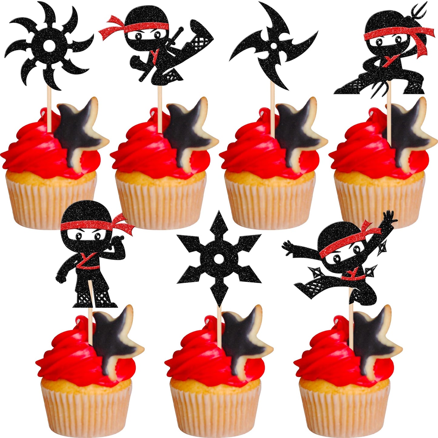 28 Pcs Ninja Cupcake Toppers Glitter Darts Martial Arts Karate Kung Fu Warriors Cupcake Picks For Ninja Theme Baby Shower Kids S