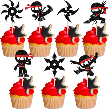 28 Pcs Ninja Cupcake Toppers Glitter Darts Martial Arts Karate Kung Fu Warriors Cupcake Picks For Ninja Theme Baby Shower Kids S