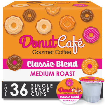 Donut Café - Coffee Gourmet Pods, Classic Blend, Medium Roast – Non-Gmo, Gluten Free – Compatible With Keurig K Cup Malt-Inspired – Smooth & Delicious – 36 Count