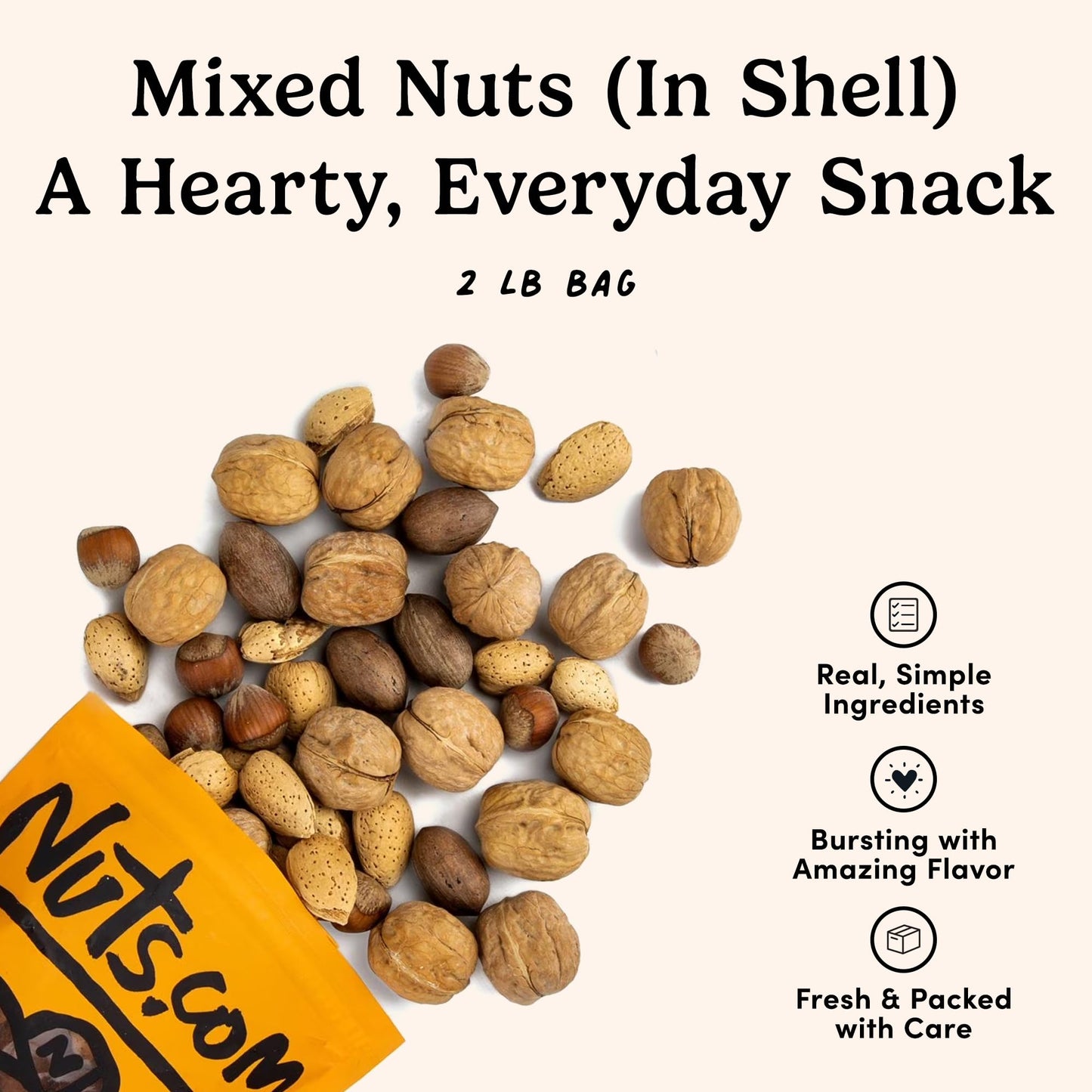 Nuts.com Mixed Nuts in Shell, Healthy Snack Sampler, 2 Lb Bag, Premium Walnuts, Almonds, Hazelnuts, Pecans & Brazil Nuts