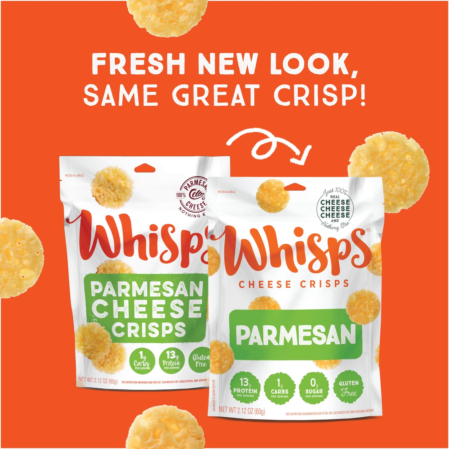Whisps Parmesan Cheese Crisps | High Protein Gluten Free Snacks | 2.12 Oz, 6 Pack