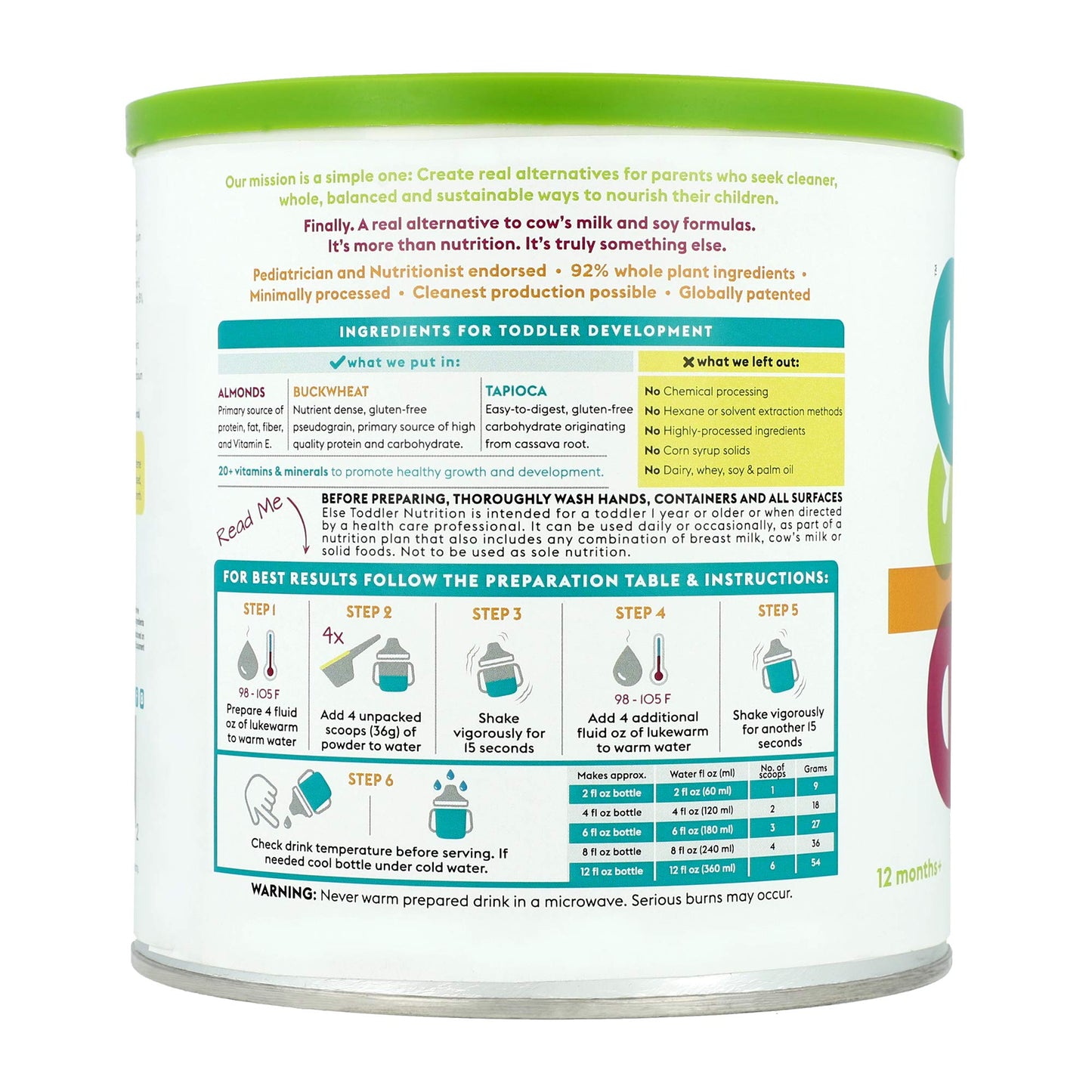 Else Nutrition Toddler Formula 12-36 Mo., Plant Based Toddler Nutritional Drink - Soy & Dairy Free, Lactose Free - Complete Baby Formula (12-36 Mo.), Protein Powder W/ 20+ Vitamins (22Oz, 2-Pack)