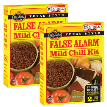 Wick Fowler's False Alarm Mild Chili Kit, Texas Style Chili Seasoning Mix with Individual Packs of Spices, 2.8oz Box (Pack of 2)