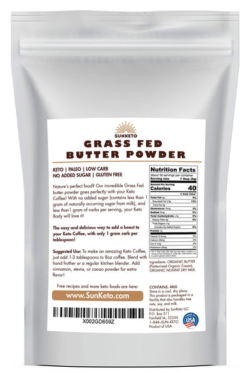 Organic Grassfed Real Butter Powder - Keto Non Gmo Rbst   Free Paleo Low Carb Sugar Free Gluten Free - Healthy Fat   - Great In Keto Coffee - Unsalted 8Oz