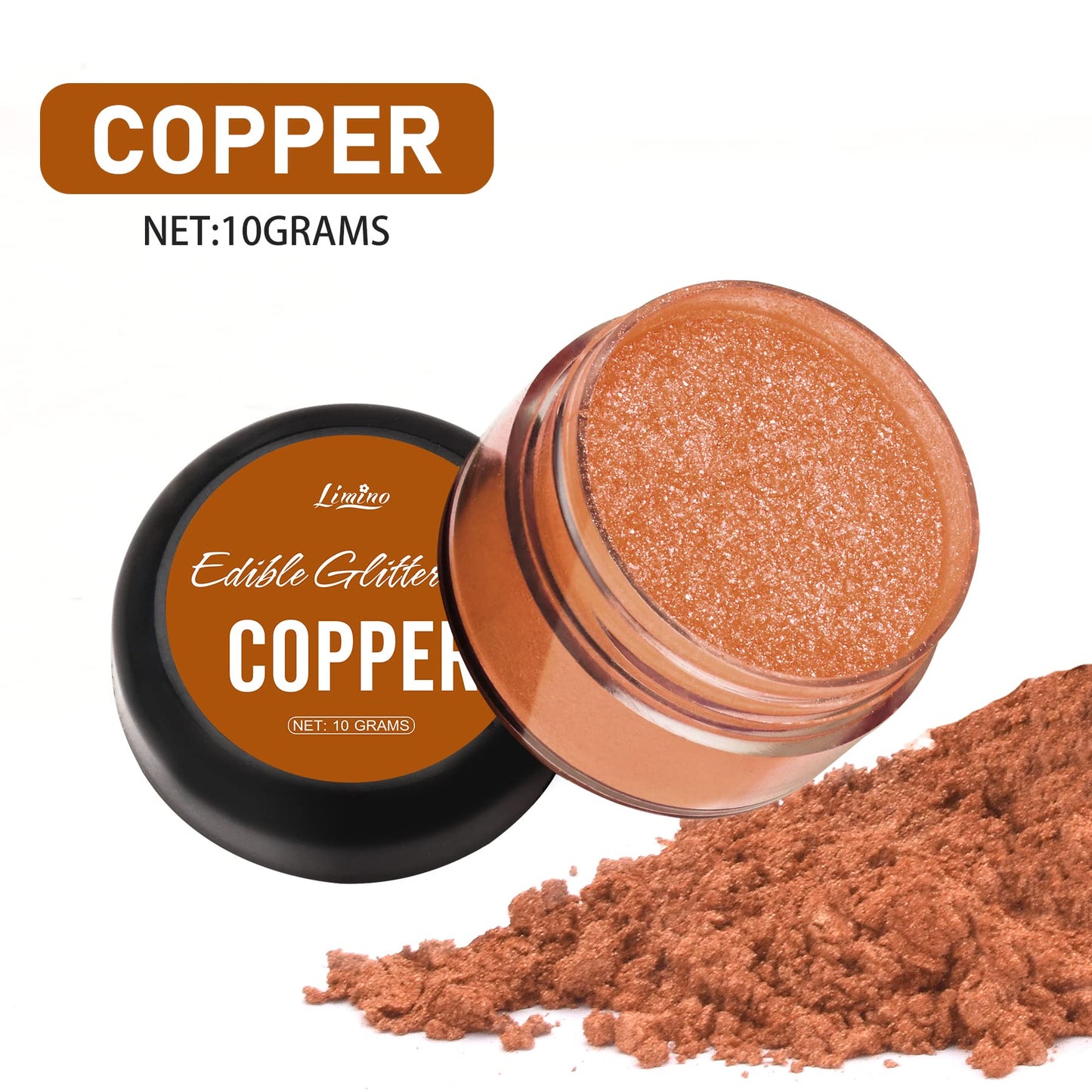 Limino Edible Glitter - 10g Luster Dust Metallic Food Grade Powder for Cake Decorating, Baking, Copper