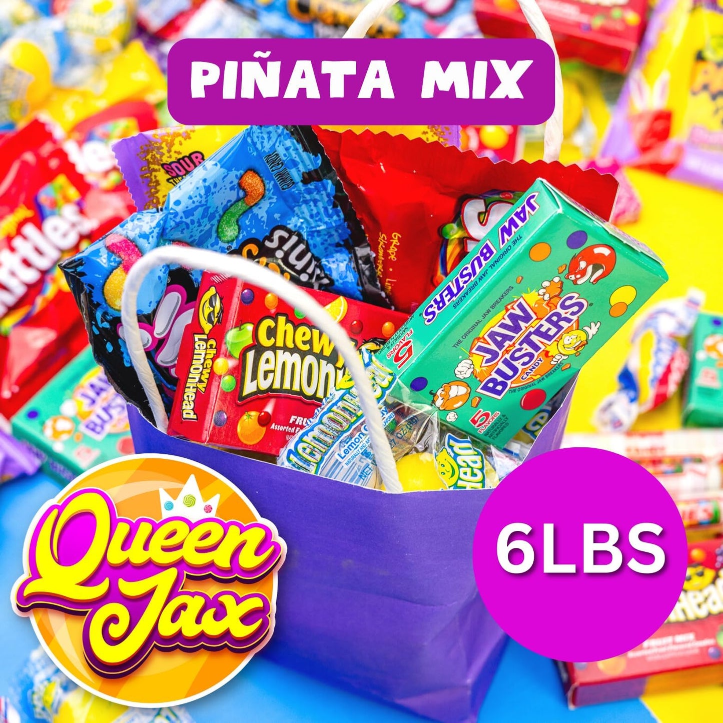 Pinata Candy Mix- Assorted Candy Variety Pack - 6 Lb - Bulk Candy Individually Wrapped - Piata Candy - Sour Candy, Bubble Gum, F
