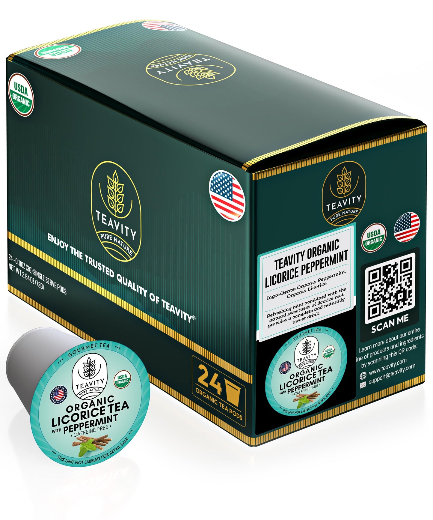 Organic Licorice Mint Tea Pods For Keurig - Natural Decaf Peppermint Tea By Teavity (24 Tea Pods)