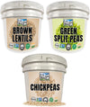 Emergency Legume Bucket Supply | Certified Glyphosate Residue Free | 75 LBS | Chickpeas, Lentils and Green Split Peas [25 lbs ea