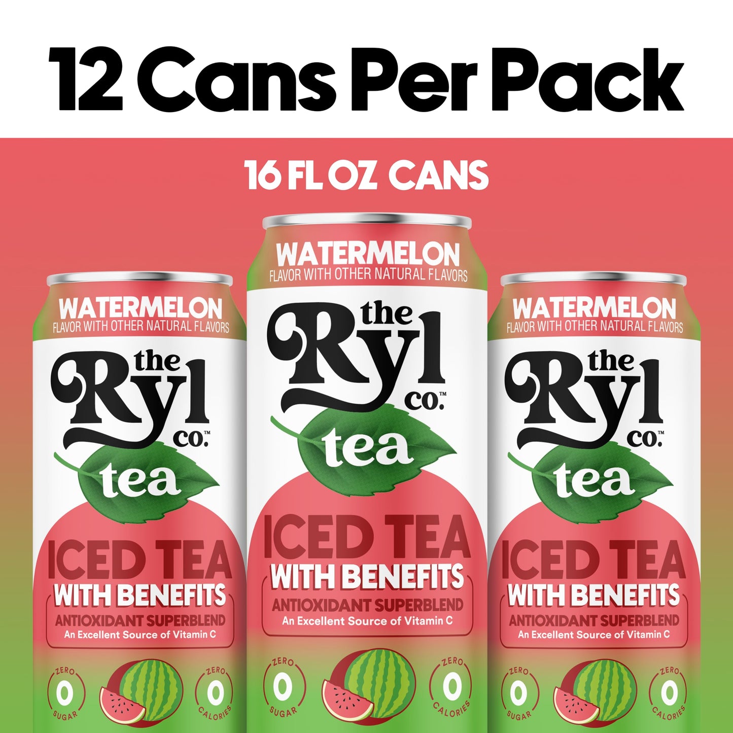 Ryl Iced Tea, Watermelon, Antioxidant Superblend, Zero Sugar, Low Carb, Zero Calorie Iced Tea, 16.0 Fl Oz (12-Pack)