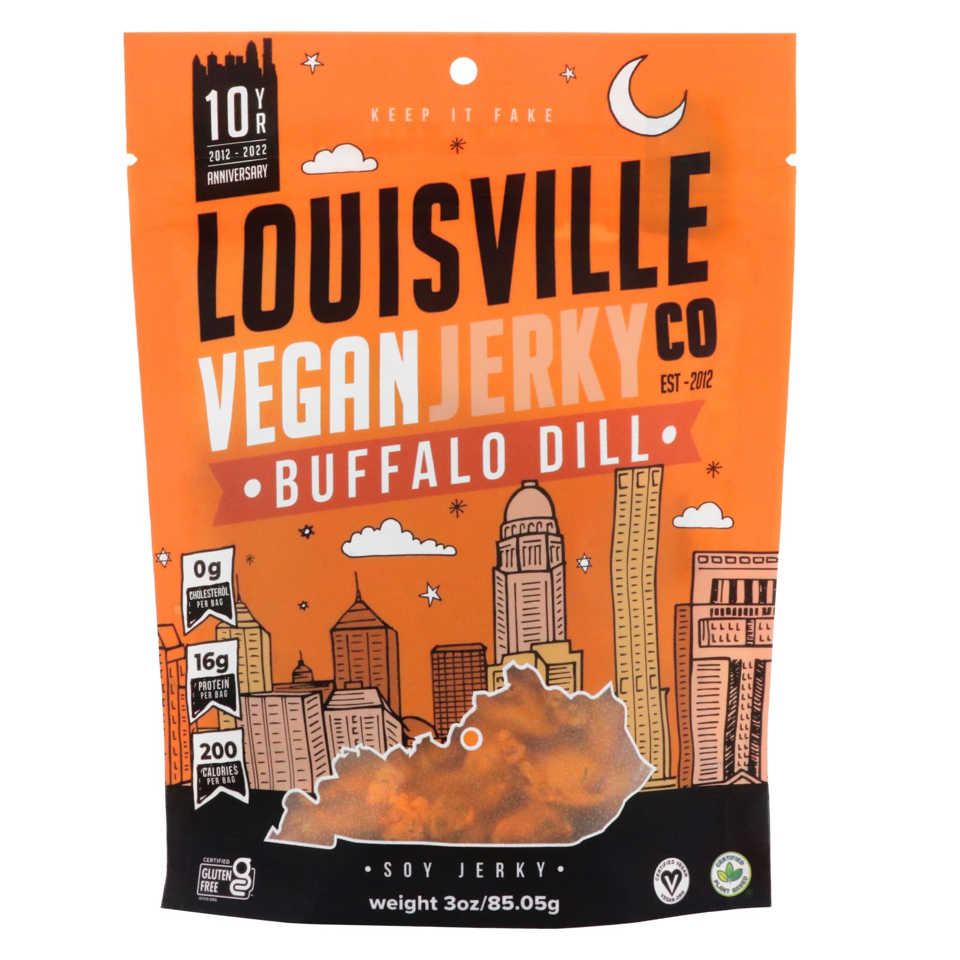 Louisville Vegan Jerky Buffalo Hot Wing - Gluten-Free High Protein Snack - 1-Pack - 280 Calories - Non-GMO Soy Protein - Silver