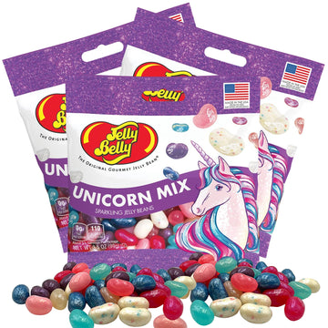 Needzo Unicorn Mix Flavored Jelly Beans, Girls Birthday Party Themed Gourmet Chewy Candy, Shareable Bagged Candies, Pack of 3, 3